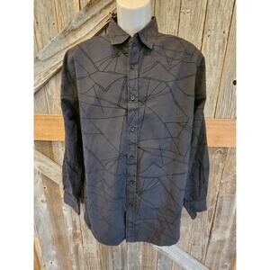 Jazzman sz large long sleeve geometric abstract black grey striped dress shirt ^